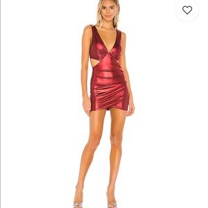 Red metallic V neck dress